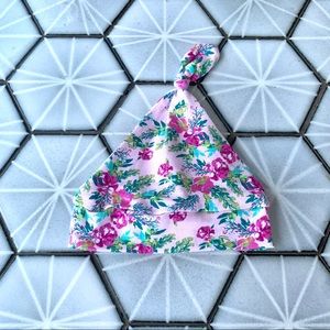 Infant Pink Floral Top Knot Hat